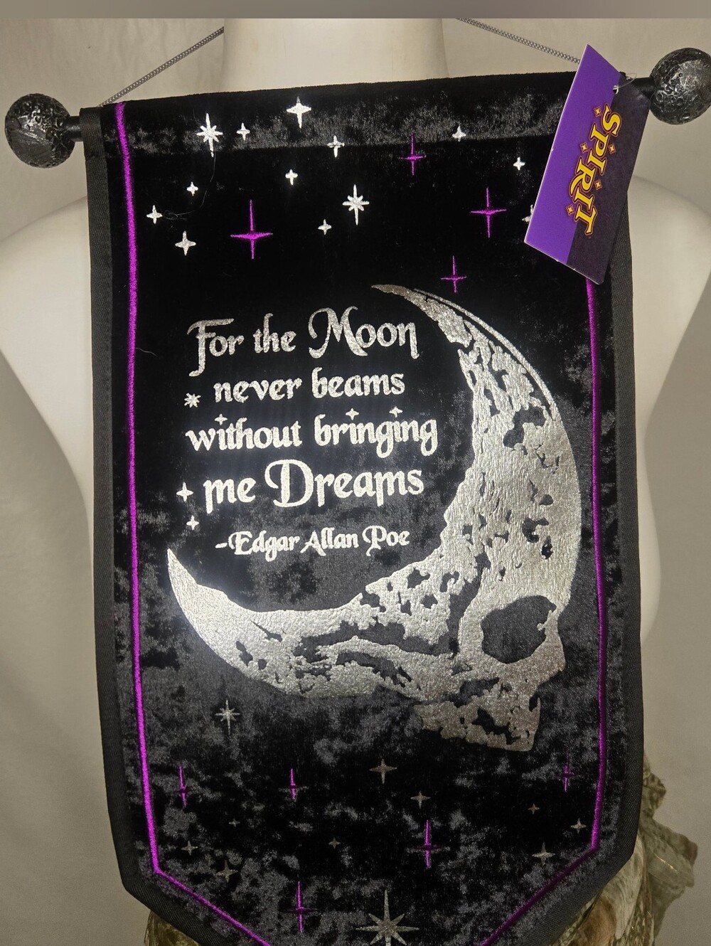 NWT Spirit Halloween Edgar Allan Poe Moon Velvet Wall Banner Gothic Decor